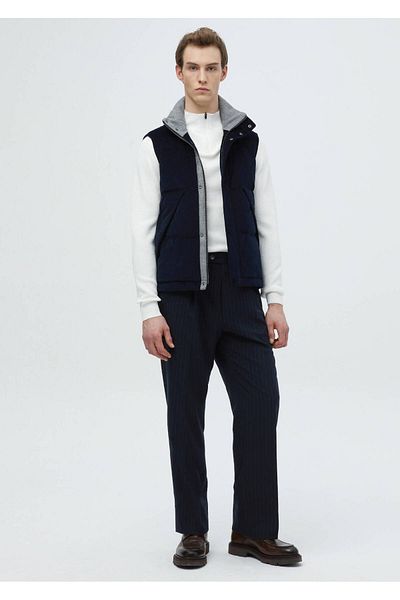 Ramsey Navy Blue Cotton Blended Woven Sports Vest