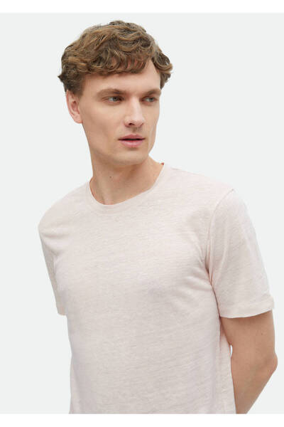 Ramsey Ανοιχτό ροζ 100% λινό απλό μπλουζάκι με λαιμόκοψη