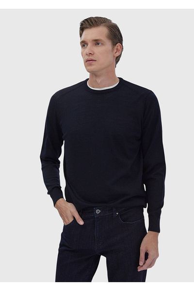 Ramsey Πλεκτό με μαλλί με λαιμόκοψη Navy Blue