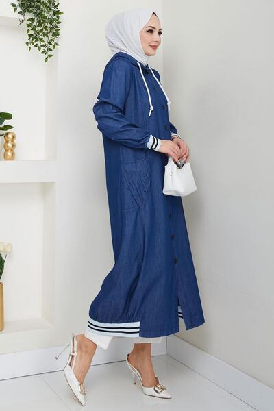 hafsamina Blugi cu nervuri cu glugă - Cap albastru închis HM2691