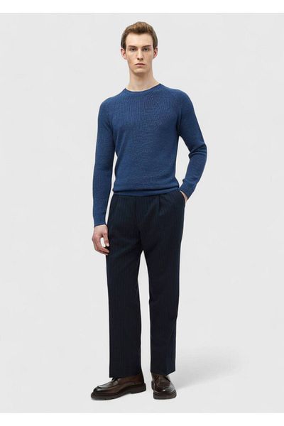 Ramsey Πλεκτό μαλλί ζακάρ με λαιμόκοψη Dark Indigo Crew