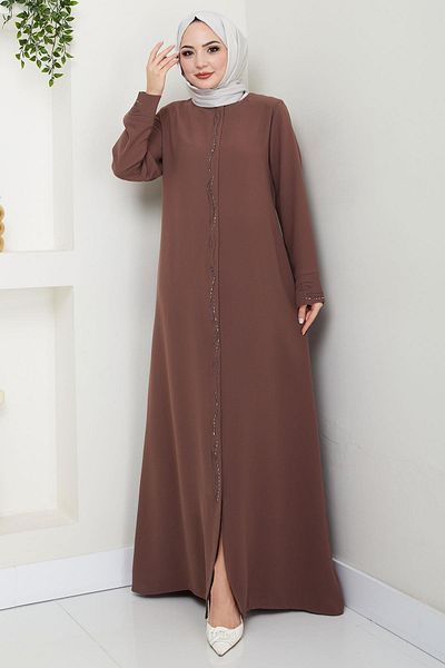 hafsamina Honeycomb Fabric Large Size Stoned Ferace Brown Hm2352