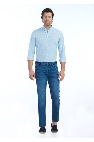 Ramsey Παντελόνι Indigo Straight Slim Fit τζιν από βαμβακερό μείγμα