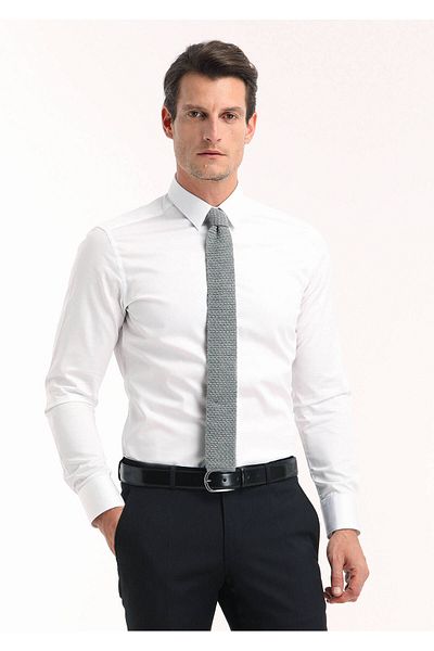 Ramsey Λευκό Απλό Πουκάμισο Super Slim Fit Κλασικό 100% βαμβάκι