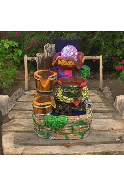 keyfim shop Dekoratif Değirmen Tasarımlı Renkli Led Işıklı Su Şelalesi