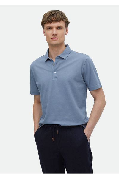 Ramsey Μπλουζάκι Polo Neck Blue 100% βαμβακερό