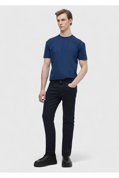 Ramsey Μπλε Navy Plain Woven Slim Fit Casual Παντελόνι από Βαμβακερό Μείγμα