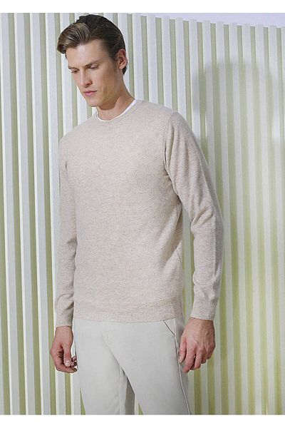 Ramsey Μπεζ Crew Neck 100% Κασμίρ Πλεκτό