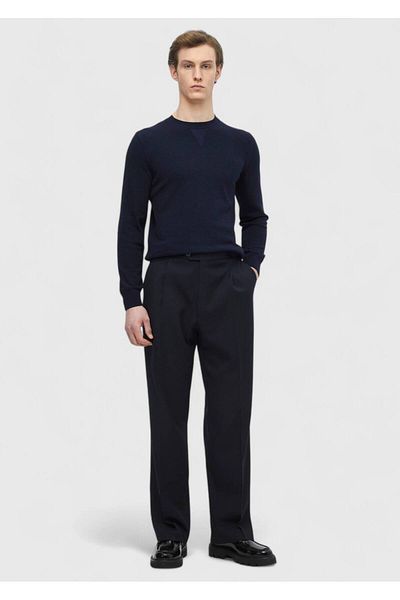Ramsey Πλεκτό με μαλλί με λαιμόκοψη Navy Blue