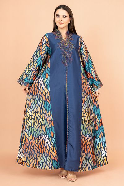 IKKXA Mandarin Collar Embroidered Jalabiya
