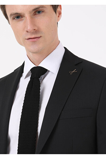 Ramsey Siyah Düz Modern Fit %100 Yün Takım Elbise