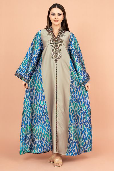 IKKXA Mandarin Collar Embroidered Jalabiya