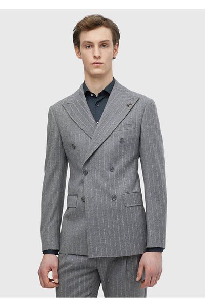 Ramsey Gray Striped Comfort Fit Wool Blended Suit