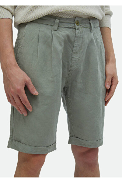 Ramsey Açık Yeşil Düz Dokuma Carrot Fit Casual %100 Pamuk Bermuda