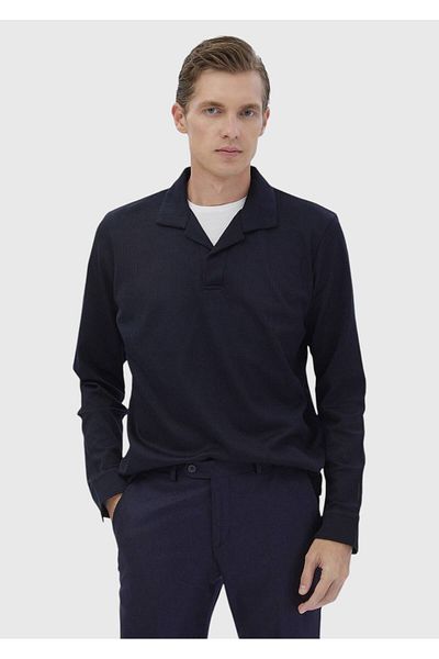 Ramsey Μπλουζάκι ζακάρ με γιακά πόλο Navy Blue
