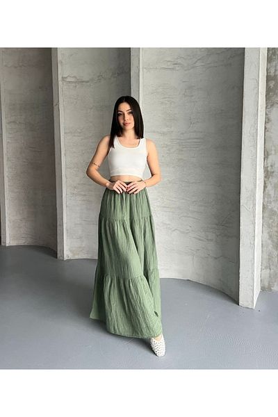 İLKCET MODA Μακριά φούστα από ύφασμα μουσελίνας με κορδόνι