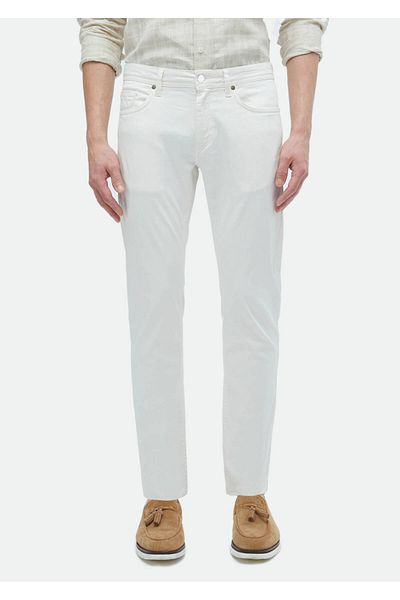 Ramsey Ecru Slim Fit Cotton Blended Casual Trousers
