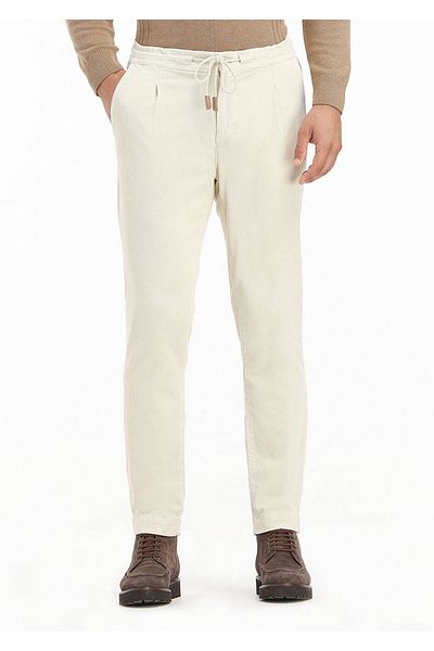 Ramsey Velvet Ecru Corduroy Jogging Pants - Cotton Blended, Casual