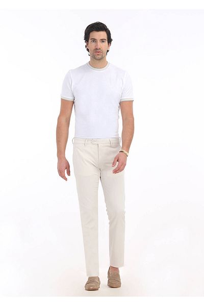 Ramsey Ecru Plain Woven Slim Fit Casual Παντελόνι