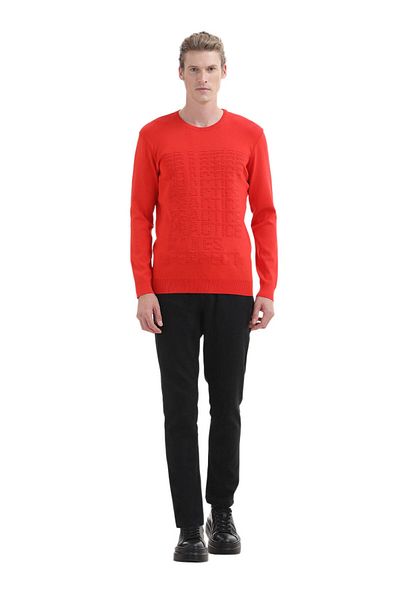 Ramsey Crew Neck Jacquard Orange Knitwear