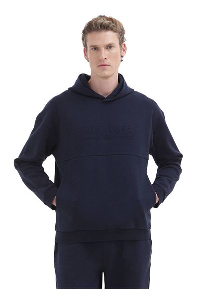 Ramsey Φούτερ με κουκούλα Navy Blue printed