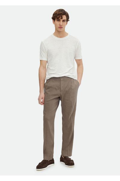 Ramsey 100% Linen Ecru T-Shirt - Plain Crew Neck