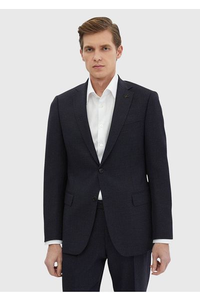 Ramsey Navy Blue Patterned Regular Fit 100% Wool Suit