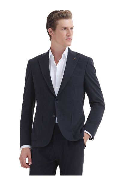 Ramsey Navy Blue Slim Fit Cotton Blended Knitted Dress Set - Zeroweight