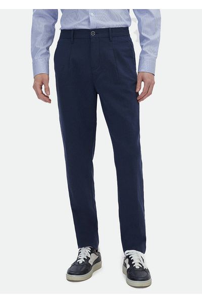 Ramsey Παντελόνι Jogging Fit Casual με υφαντό μπλε ναυτικό σχέδιο