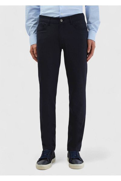 Ramsey Μπλε Navy Straight Woven Slim Fit Casual Παντελόνι