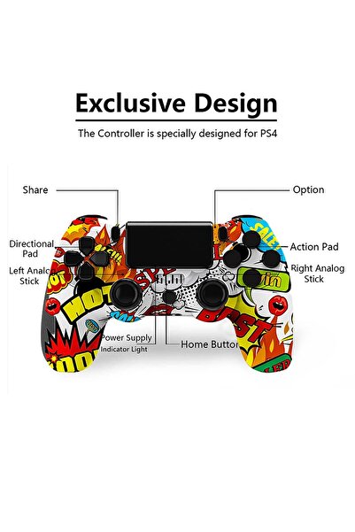 FlashHawk Camouflage Wireless Controller for PlayStation 4/PC/Steam with Gyroscope and Dual Vibration