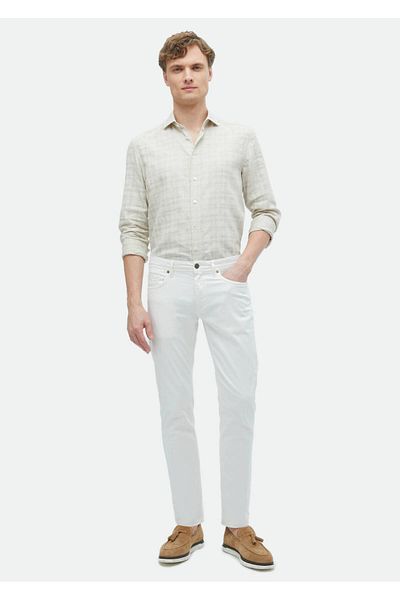Ramsey Ecru Slim Fit Cotton Blended Casual Trousers