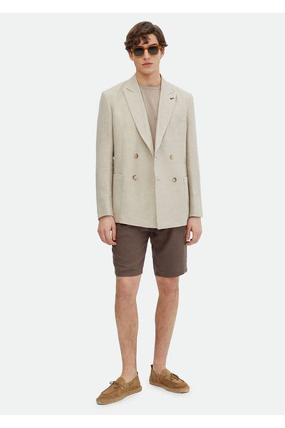Ramsey Μπεζ Απλό Oversize Fit 100% Λινό Μπουφάν