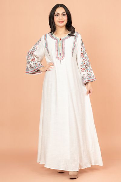 IKKXA Mandarin Collar Hand Embroidered Jalabiya