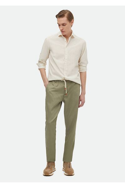 Ramsey Πουκάμισο σε μπεζ Casual Fit υφαντό βαμβακερό μείγμα