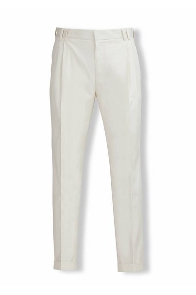Ramsey Modern Fit Ecru Cotton Blend - Straight Fabric Trousers
