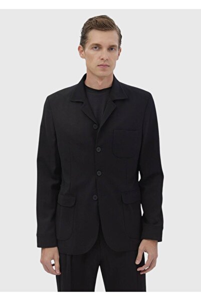 Ramsey Siyah Düz Casual Fit Yün Karışımlı Takım Elbise