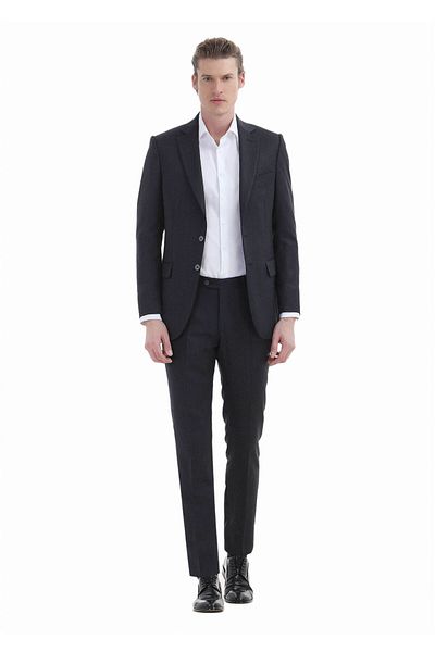 Ramsey Anthracite Patterned Slim Fit Wool Suit - Thin&Taller