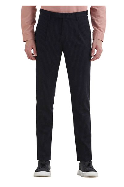 Ramsey Μπλε Navy ριγέ casual υφαντό παντελόνι - κανονική εφαρμογή