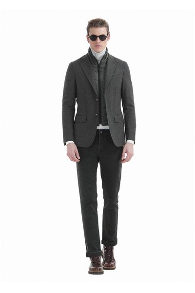 Ramsey Μπουφάν με μασίφ μπλουζάκι Khaki Slim Fit Wool Blend