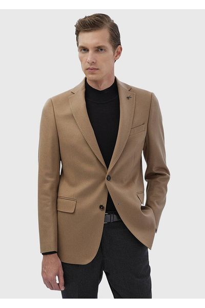 Ramsey Camel Hair Plain Regular Fit 100% Cashmere Jacket