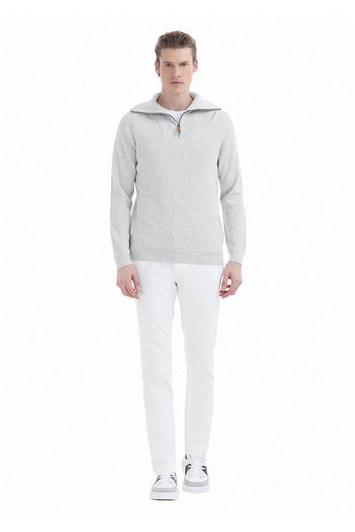 Ramsey Light Gray Jacquard Half Turtleneck Knitwear