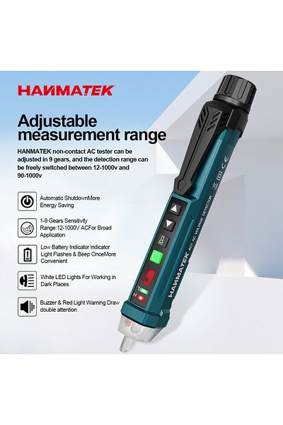 HANMATEK Non-contact Voltage Tester Adjustable Sensitivity Voltage Finder Detector Pen Alarm Range 12v-100...