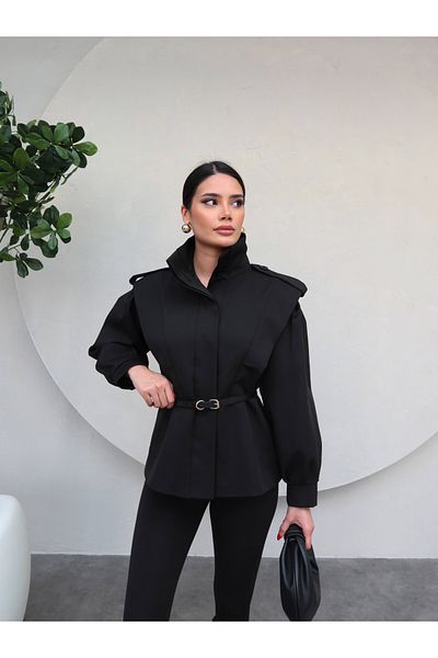 ESRAHELVACI Черно дизайнерско яке с колан