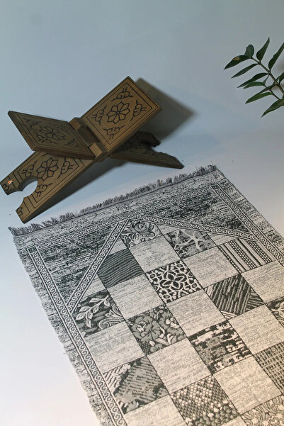 İlkim Desenli Saçaklı Hediyelik Bohçalık Tafta Gri Seccade