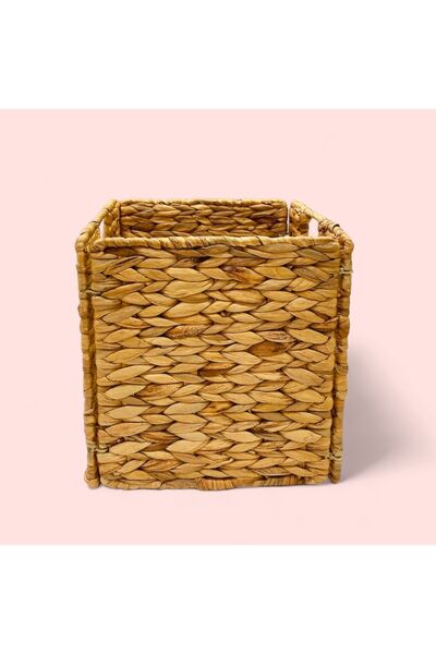 ELZEY HOME Ψάθινο Πλεκτό Τετράγωνο Πτυσσόμενο Καλάθι 26Χ26 εκ. Φυσικό