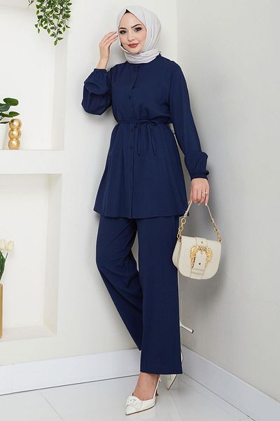 hafsamina Διπλό κοστούμι Navy Blue HM2688 με πουκάμισο με γιακά δικαστή