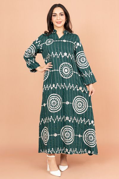IKKXA Elegant Jalabiya with Intricate Embroidery Work