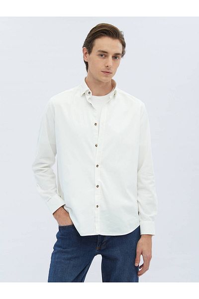 Kip White Corduroy Regular Fit Woven Velvet Casual 100% Cotton Shirt