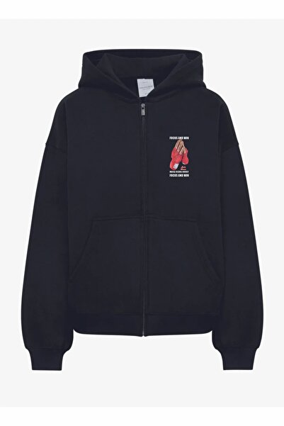 ship master Hanorac oversize unisex cu glugă - Focus And Win cu fermoar, sezo...